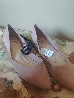 Time and Tru Women's Pointed Ballet Flats in Light Dusty Pink Faux Suede